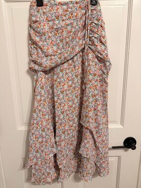 Petal & Pup White Floral High-Low Wrap Skirt with Orange & Pink Accents